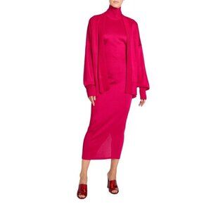 ALAÏA high-neck midi fuchsia dress & cardigan set FR Size 40